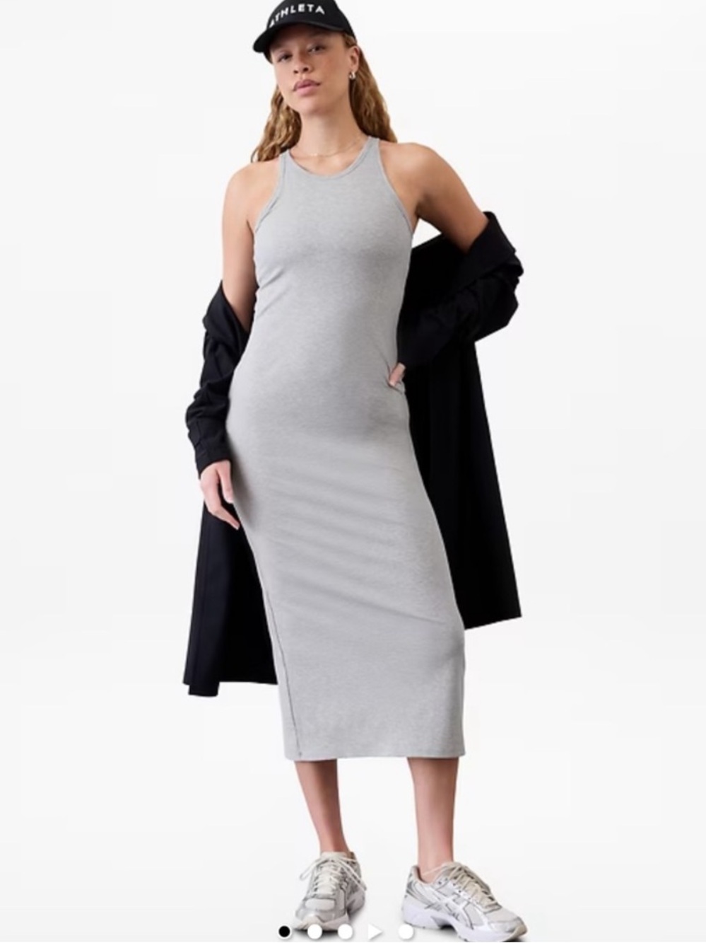 Athleta Signature Gray Ribbed Tank Midi Dress size small tall